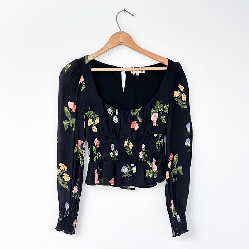 Reformation Floral Black Blouse